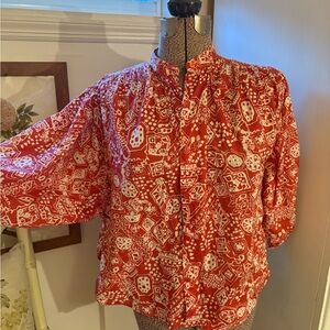 Rebecca Taylor Red and White Patterned Blouse